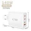 Szybka Ładowarka Sieciowa Tech-Protect PD 140W / QC3.0 4-Port PD 140W do MacBook / iPhone White